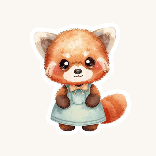 Red Panda in Dress Mint Green | Kawaii | White Gloss Vinyl | Die-Cut Sticker