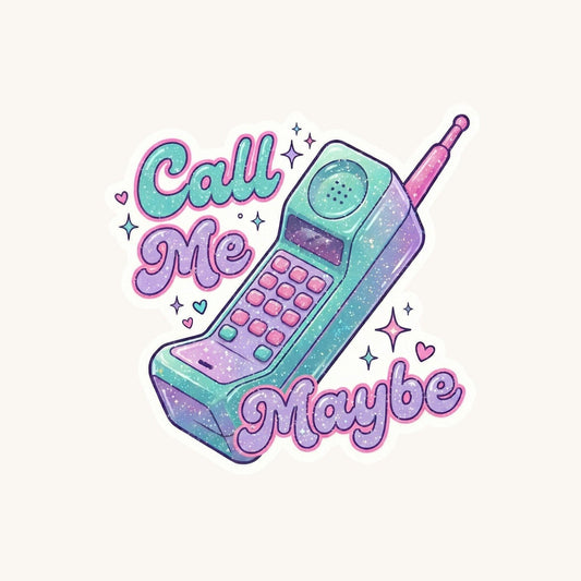 Call Me Maybe Retro Phone | 90s Pastel | Glitter Vinyl | Die-Cut Sticker