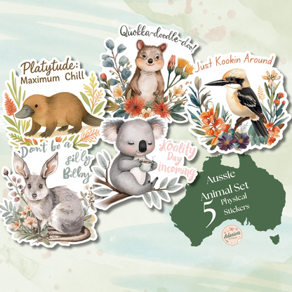 Australian Animals Sticker 5-Pack | Vinyl Decal Bundle | Adesiva