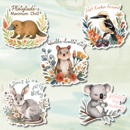 Australian Animals Sticker 5-Pack | Vinyl Decal Bundle | Adesiva