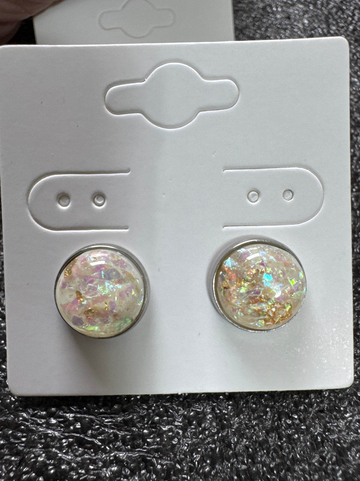 White Gold Glitter Resin Stud | Stainless Steel