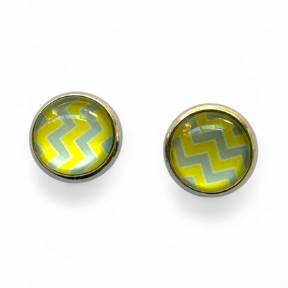 Chevron 10mm Earrings, Handmade Alloy Stud Earrings