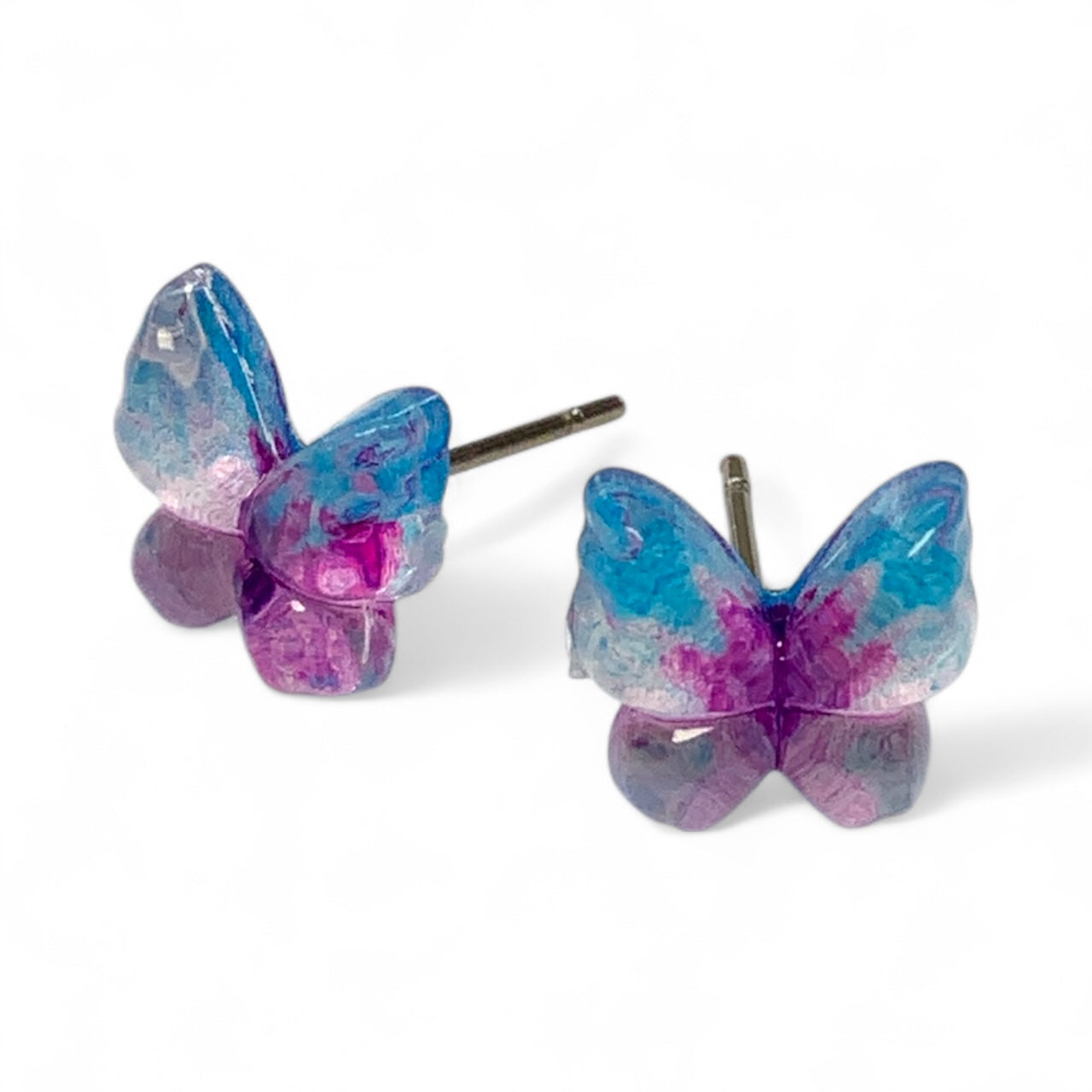 Whimsical Resin Butterfly Stud Earrings (9mm) – Stainless Steel Posts Purple Blue