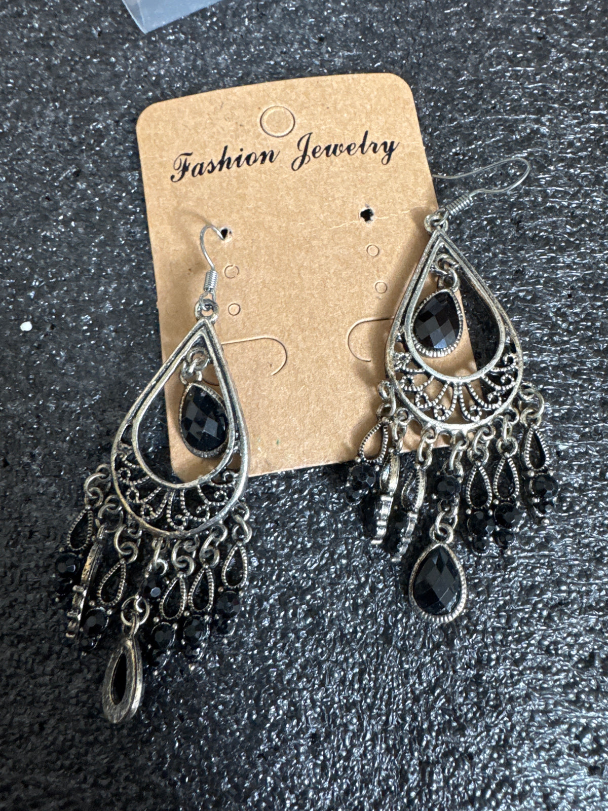 Chandelier Black and Antique Silver Dangles