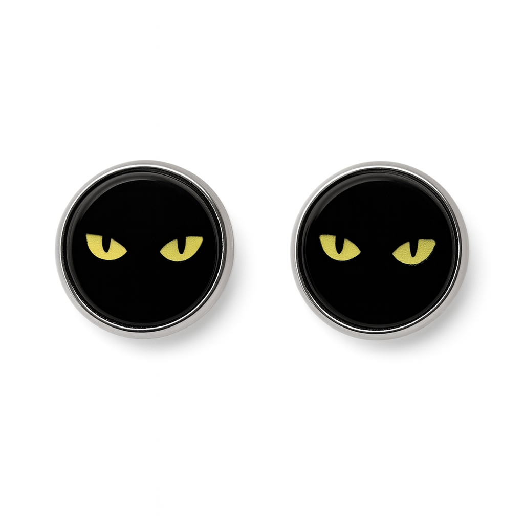 Black Cat Eyes Glass Cabochon Stud Earrings (12mm) – Stainless Steel