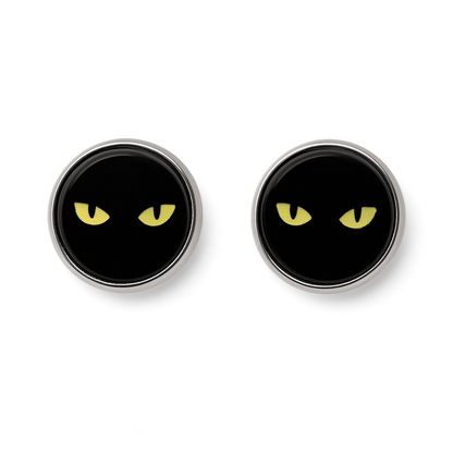 Black Cat Eyes Glass Cabochon Stud Earrings (12mm) – Stainless Steel