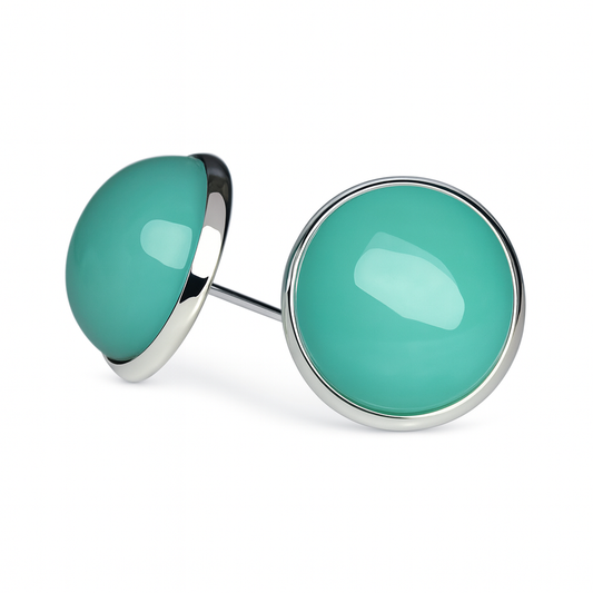 Turquoise Stud Earrings – Silver Tone Setting