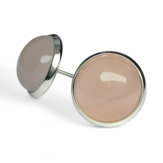 Light Pink Stud Earrings – Stone Look with Silver Tone Setting