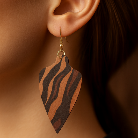 Abstract Animal Skin PU Leather Earrings with 925 Silver Hooks