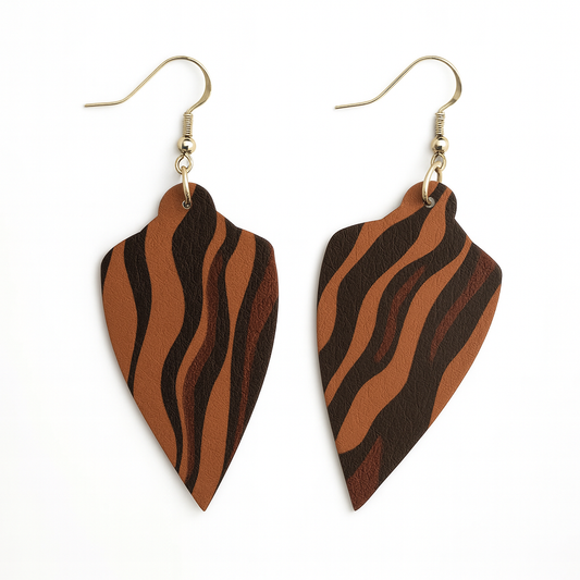 Abstract Animal Skin PU Leather Earrings with 925 Silver Hooks