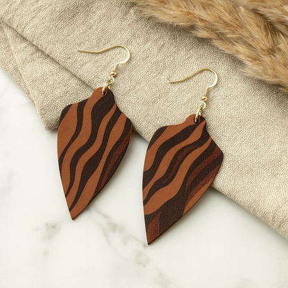 Abstract Animal Skin PU Leather Earrings with 925 Silver Hooks