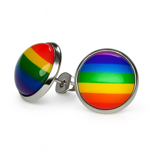 Rainbow Glass Dome Silver Stud Earrings | Handmade