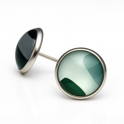 Geometric Glass Cabochon Stud Earrings 12mm | Colourful Artwork Design Silver Plated Style 1