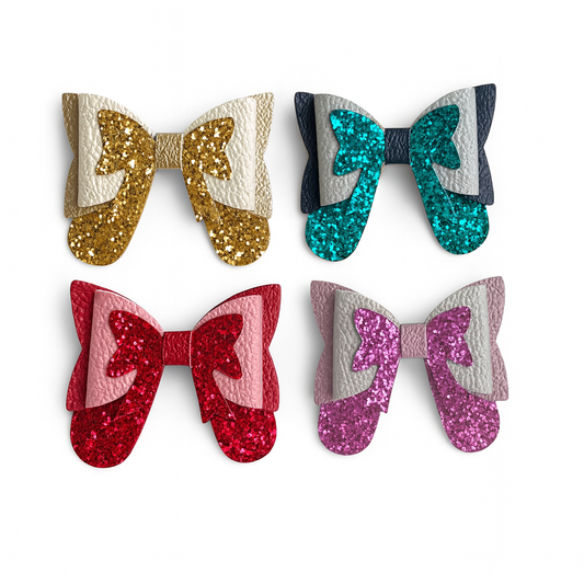 Glitter PU Leather Hair Bow | Pebble & Glitter Design