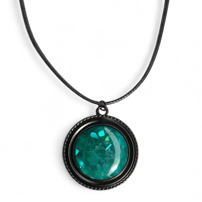 Malachite Style Resin Dome Necklace – 25mm Pendant on Black Rope Chain