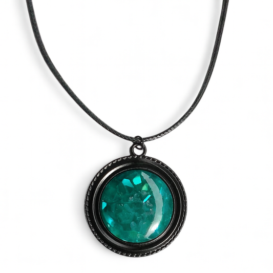 Malachite Style Resin Dome Necklace – 25mm Pendant on Black Rope Chain