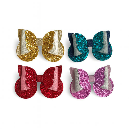 Butterfly Hair Bow PU Leather | 85mm Pebble & Glitter Design with 60mm Alligator Clip