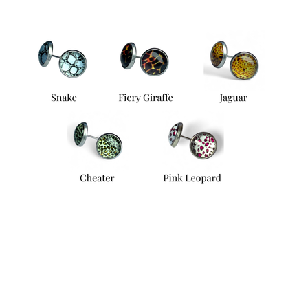 Wild Animal Print Round Dome Stainless Steel Stud Earrings