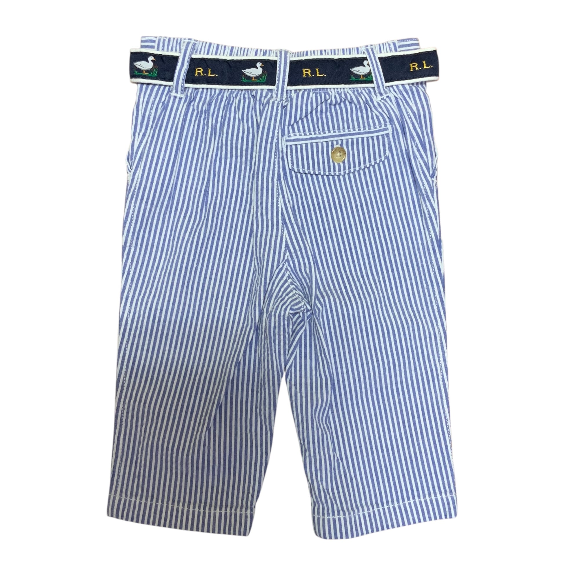 Ralph Lauren | Baby Boys 2-Piece Outfit | White Shirt | Blue Stripe Pants | 6 Months | Pre-Owned