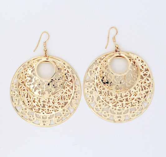 Extra Large Round Filigree Layered Dangle Earrings