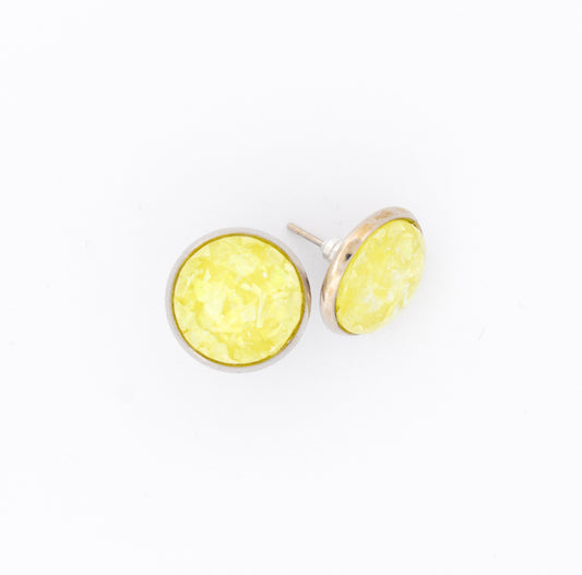 Bright Yellow Shell Resin Stud Earrings