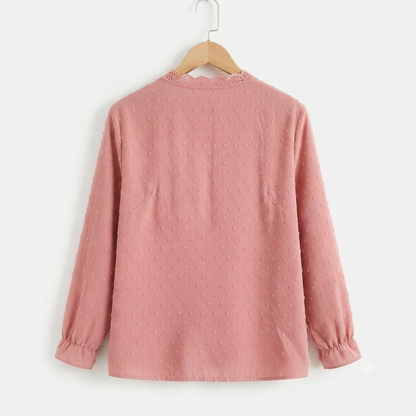 Shein Women's 2XL Pink Swiss Dot Blouse Lace Trim NWOT