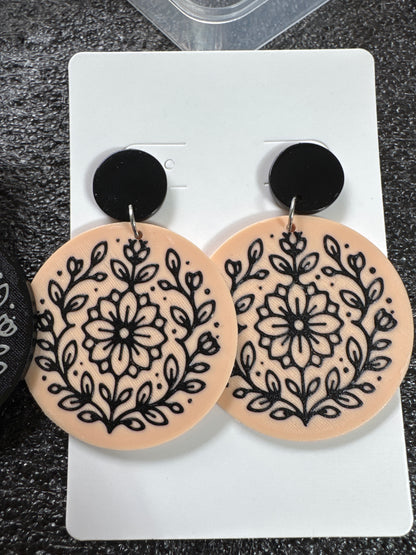 Round Floral Dangle Earrings