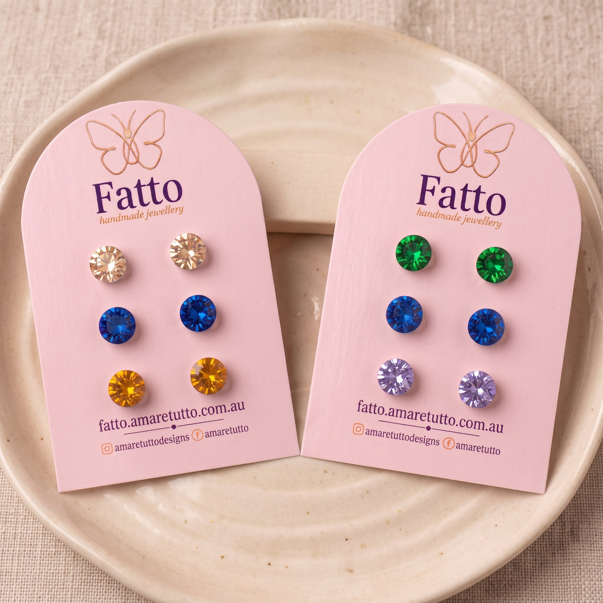 Crystal Stud Earrings | Stainless Steel Glass Crystal Studs | 8mm