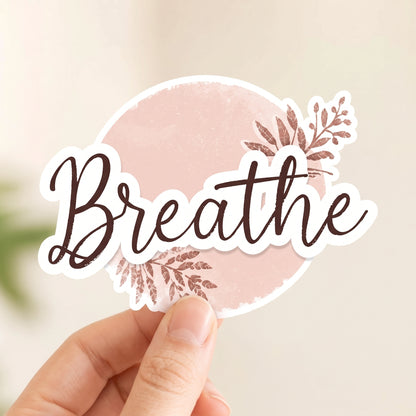 Breathe Minimalist Script | Mindfulness | White Satin Vinyl | Kiss-Cut Sticker