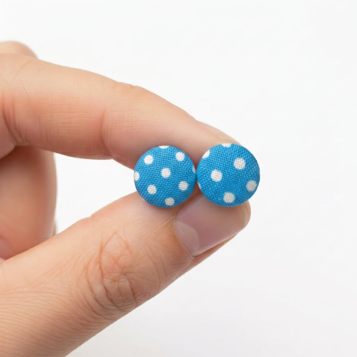Polka Dot Fabric Button Stud Earrings | Playful Studs | 8 Colours