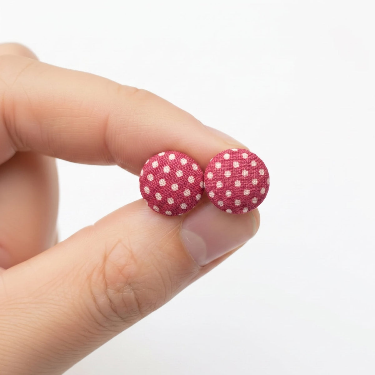 Polka Dot Fabric Button Stud Earrings | Playful Studs | 8 Colours