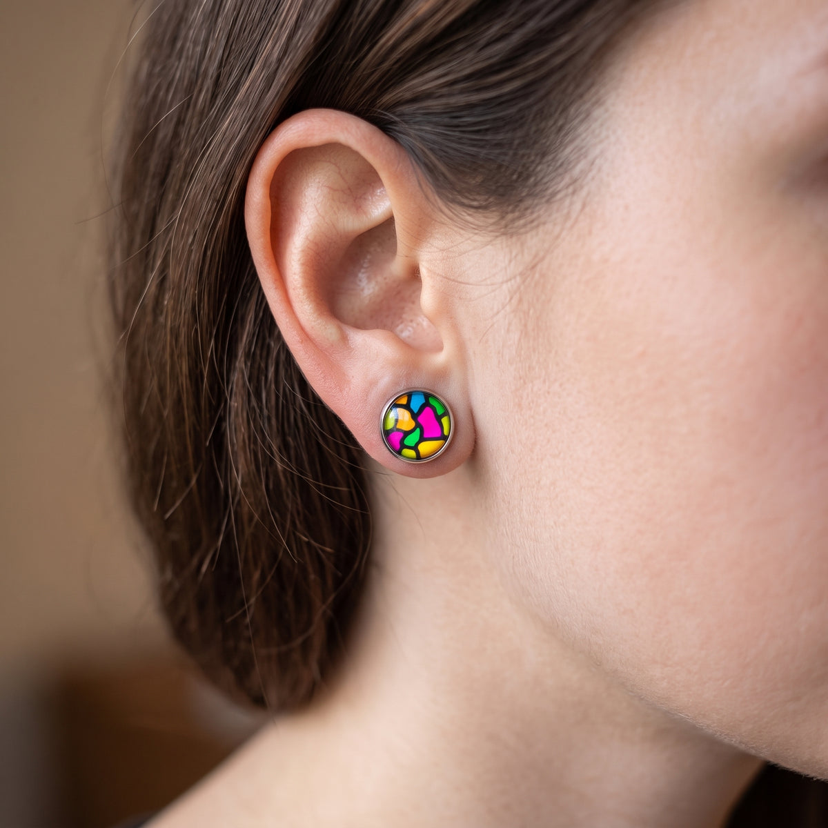 Rainbow Stained Glass Look Stud Earrings | Colourful Studs | 12mm