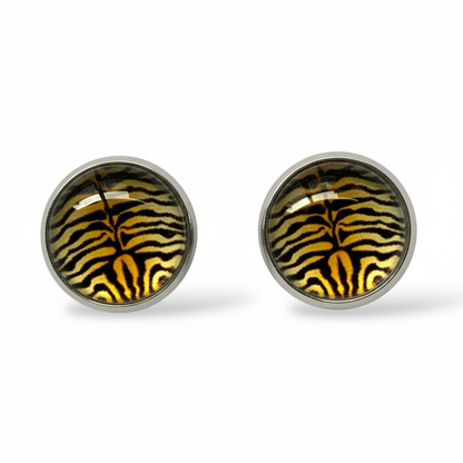 Animal Print Stud Earrings – Rhodium Plated Silver Colour, Everyday Jewellery Tiger
