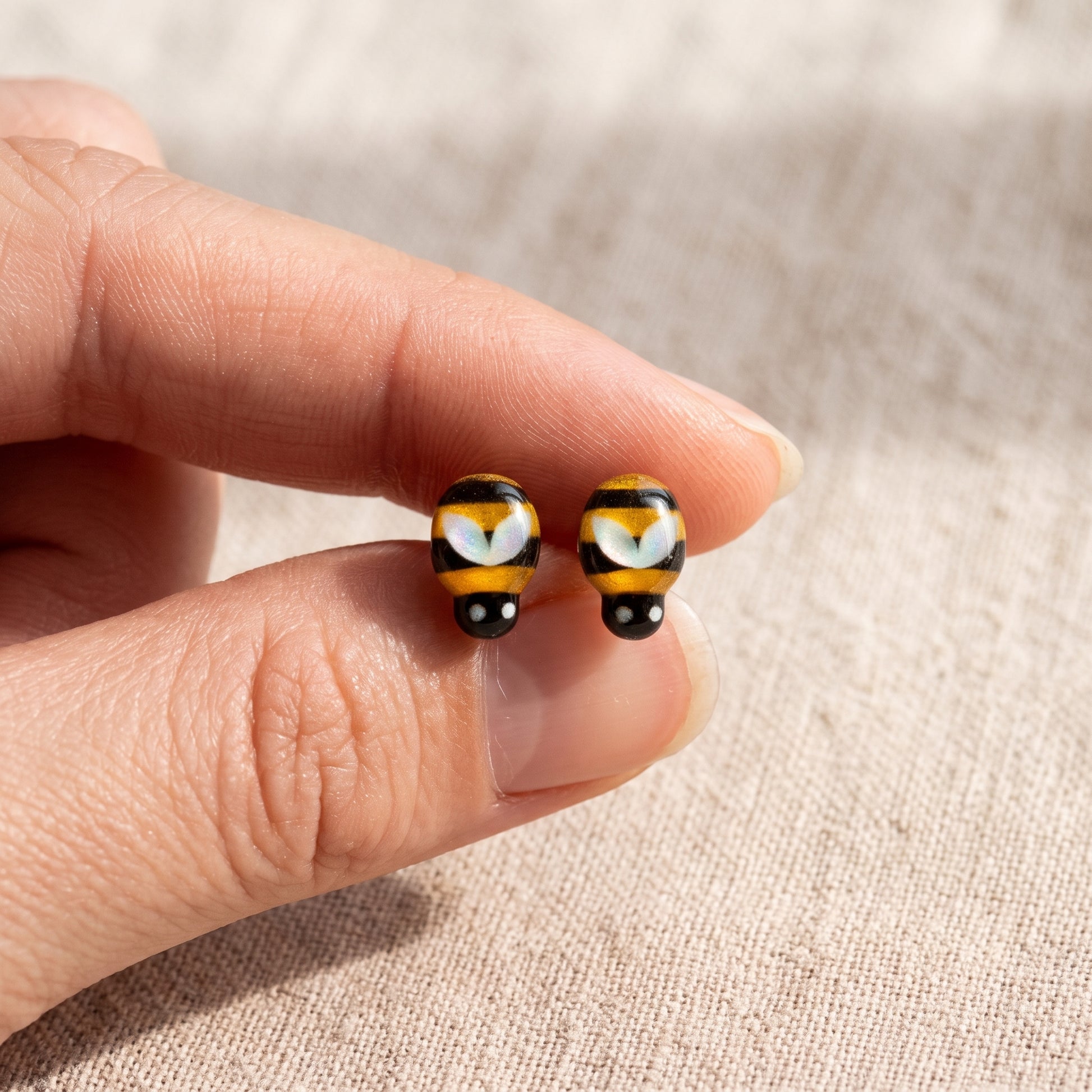 Bee Tiny Studs, Handmade Novelty Earrings