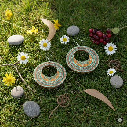 Boho Style Double Sided Wooden Earrings – Handmade Lightweight Jewellery