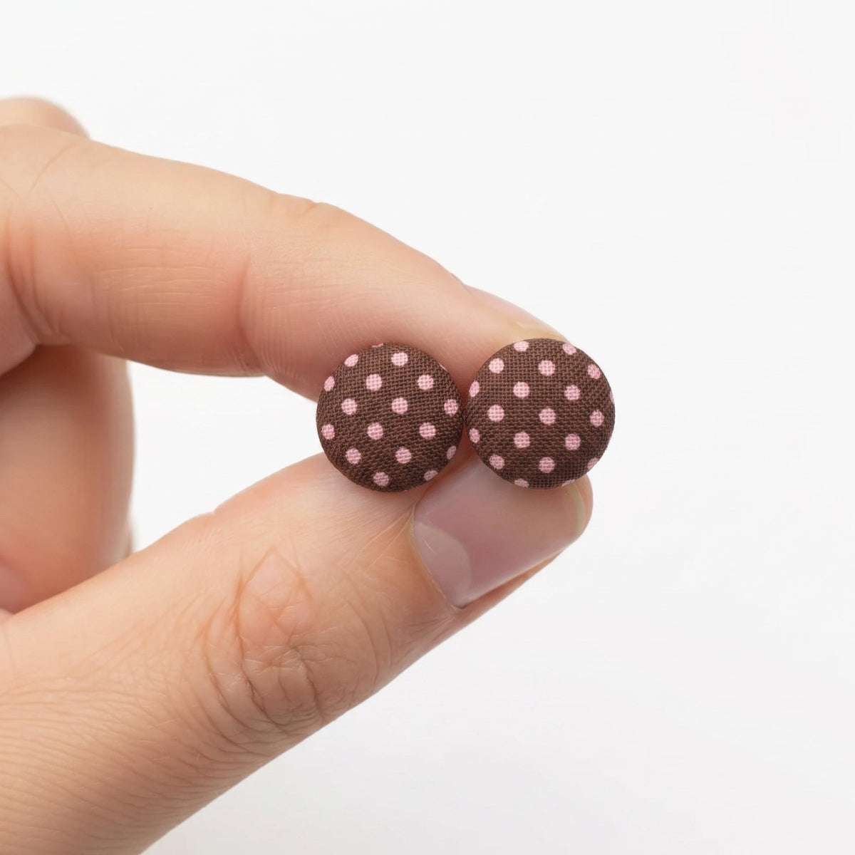 Polka Dot Fabric Button Stud Earrings | Playful Studs | 8 Colours
