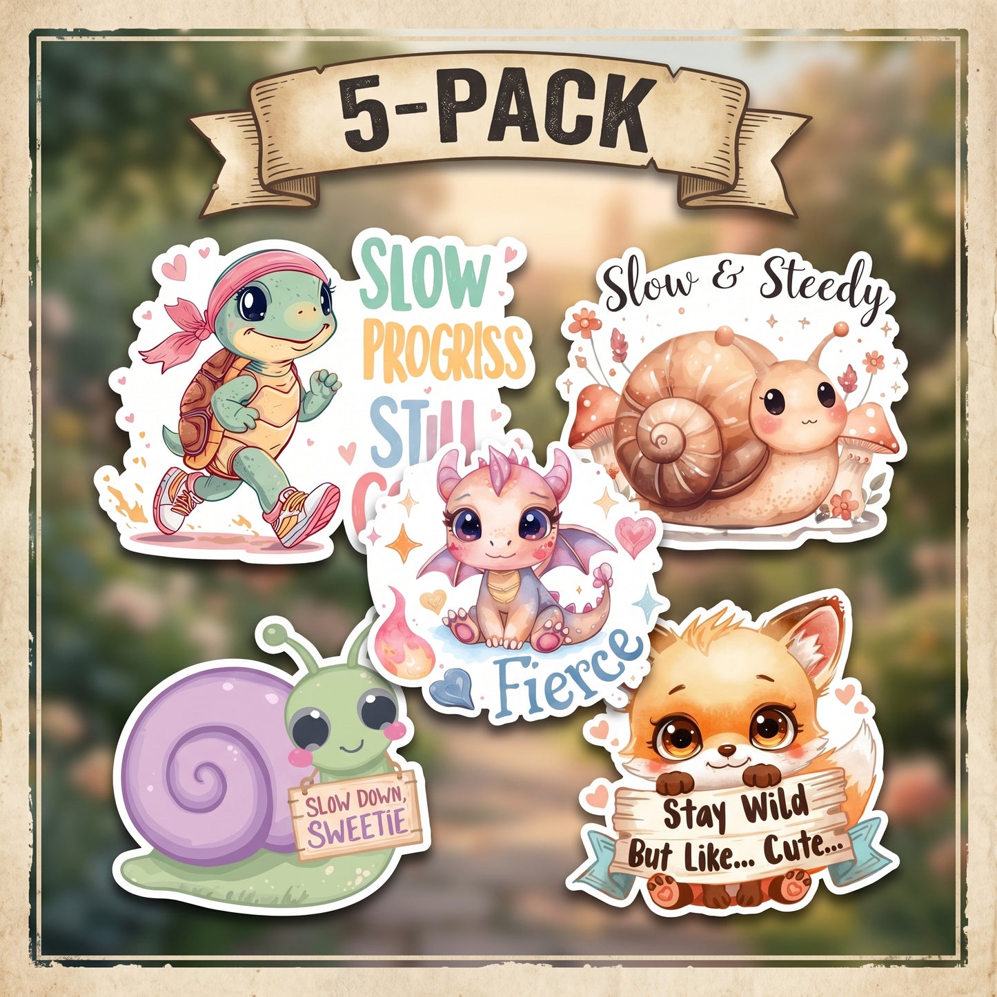 Slow & Steady Motivational Sticker 5-Pack | Encouragement Vinyl Decal Bundle