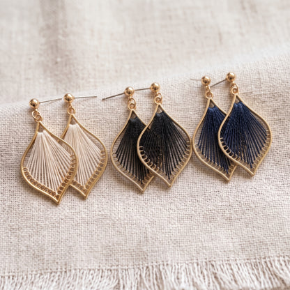 Woven Teardrop Earrings, Handmade Gold Alloy Drops