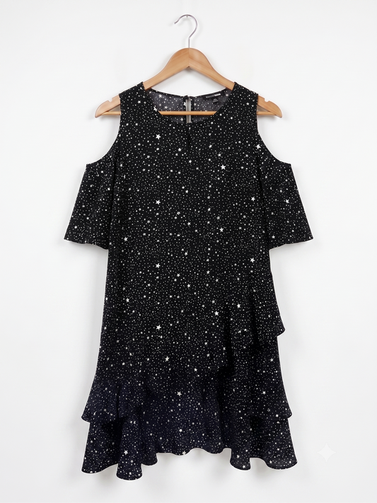 Dannii Minogue Cold Shoulder Dress | Black Star | Size 16 | Pre-Owned