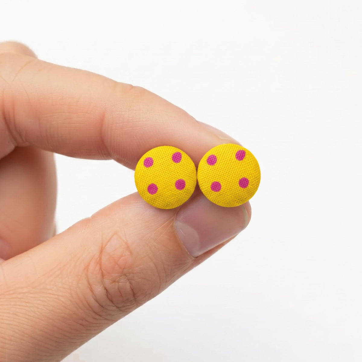 Polka Dot Fabric Button Stud Earrings | Playful Studs | 8 Colours