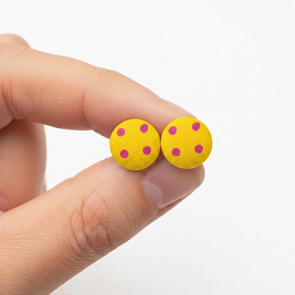 Polka Dot Fabric Button Stud Earrings | Playful Studs | 8 Colours