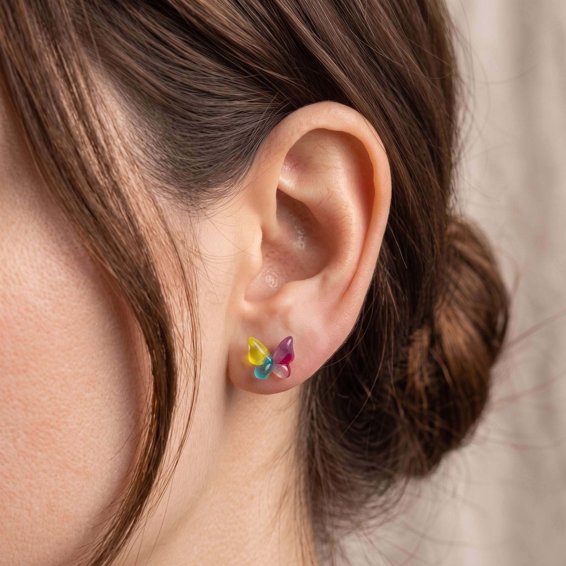 Whimsical Butterfly Stud Earrings, Handmade Dainty Resin Studs