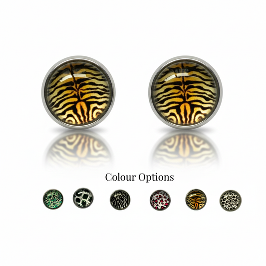 Animal Print Stud Earrings – Rhodium Plated Silver Colour, Everyday Jewellery