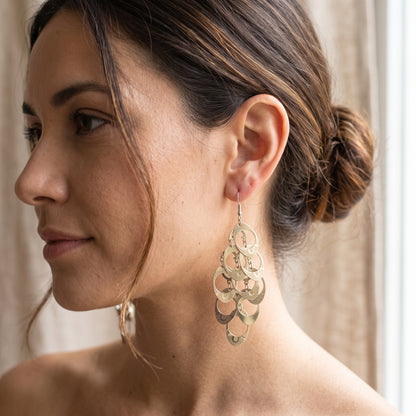 Cascading Chandelier Drop Earrings Bright Silver Statement Lightweight New