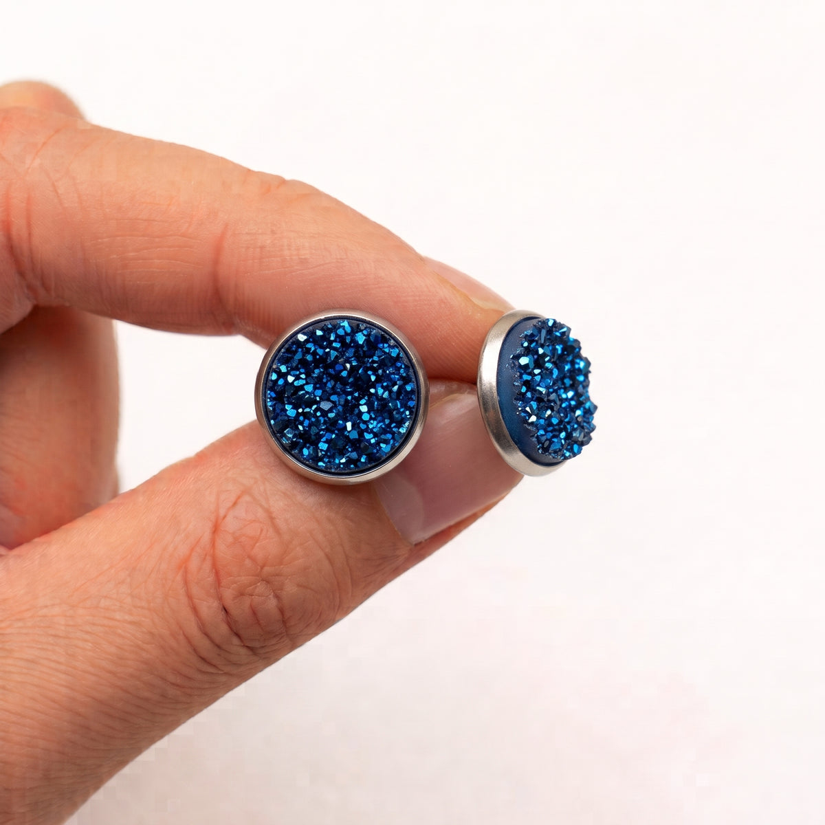 Sparkly Druzy Stud Earrings | Acrylic Crystal Shimmer Studs | 12mm