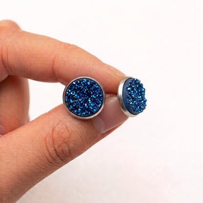 Sparkly Druzy Stud Earrings | Acrylic Crystal Shimmer Studs | 12mm
