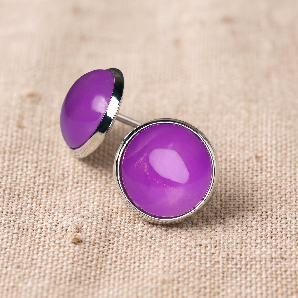Purple Stone Look Stud Earrings | Resin Colour Pop Studs | 12mm
