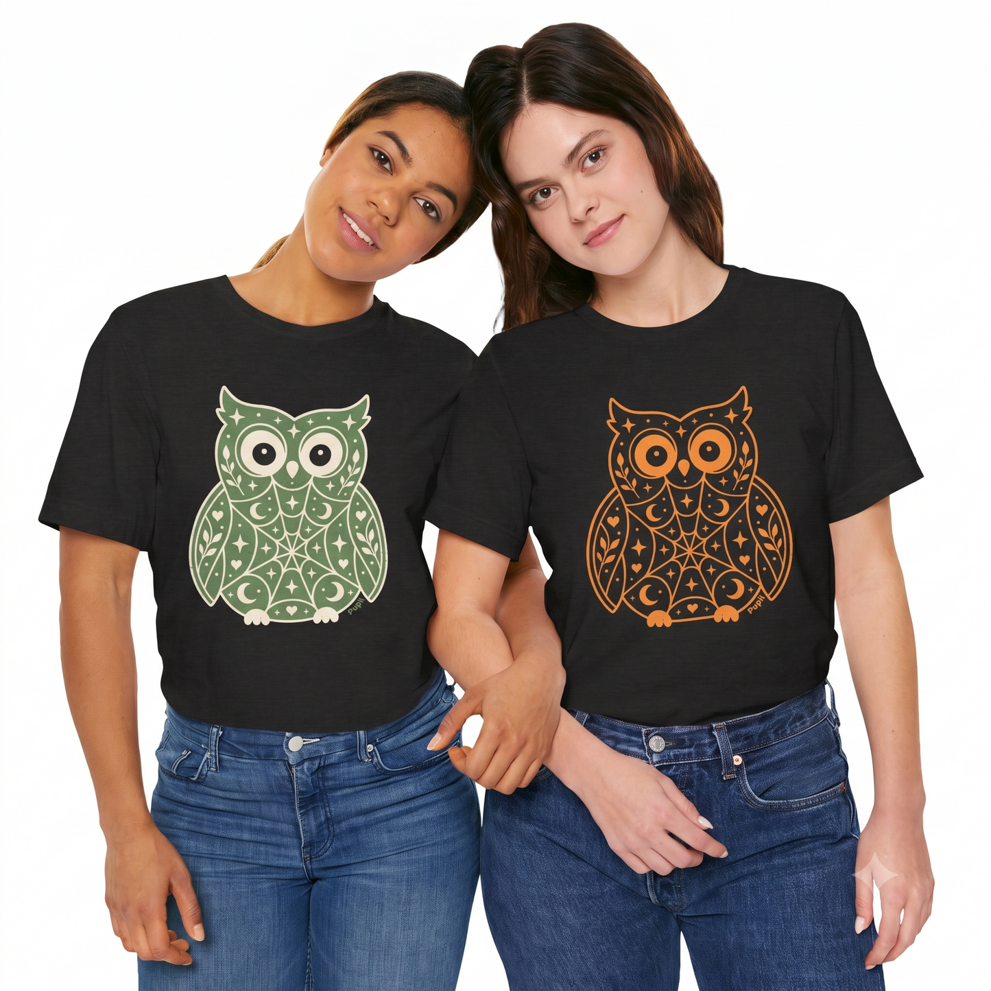 Enchanted Owl Halloween Tee, Whimsical Woodland Graphic (Green)