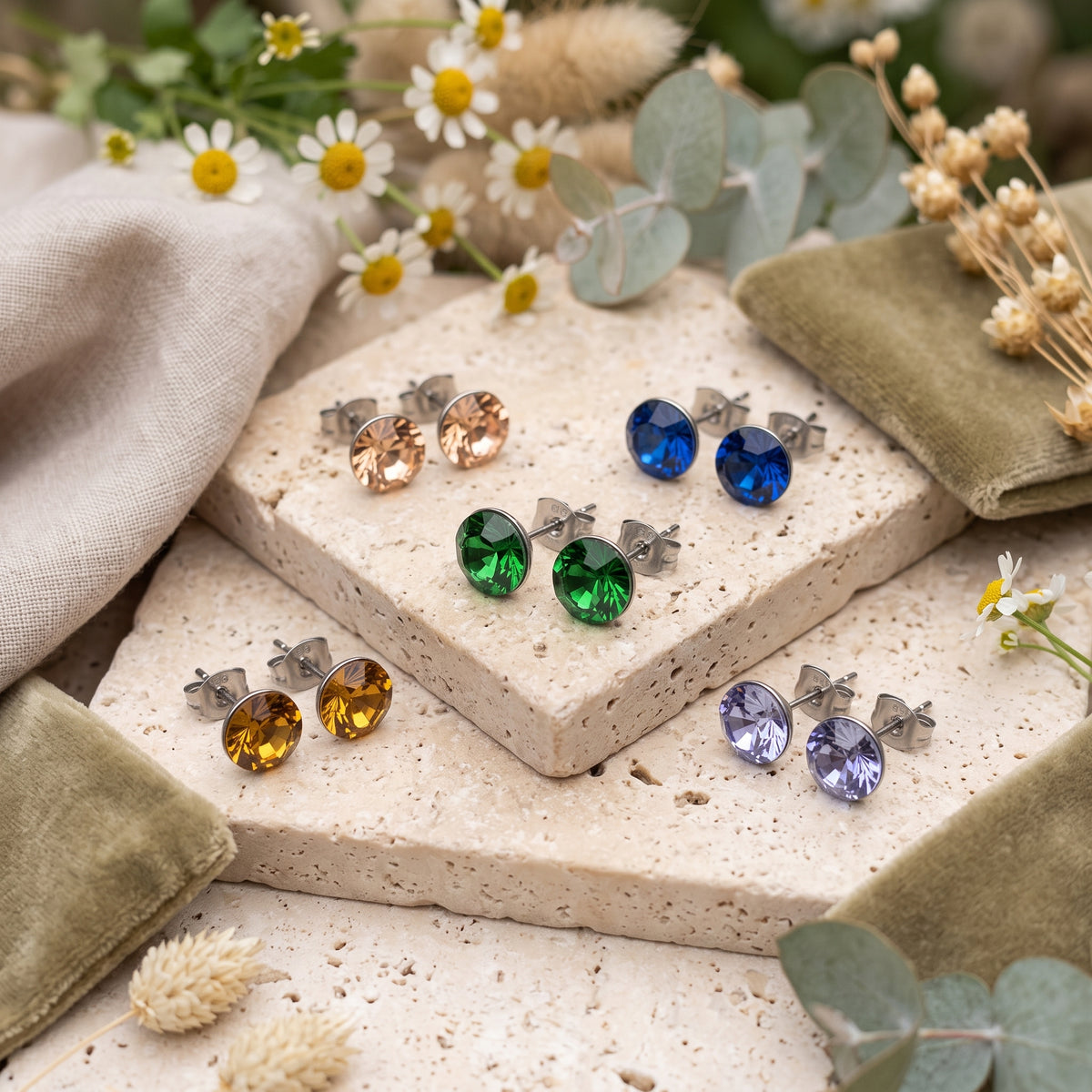 Crystal Stud Earrings | Stainless Steel Glass Crystal Studs | 8mm