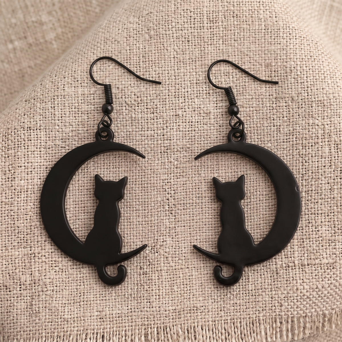 Cat on the Moon Dangle Drop Earrings | Halloween Earrings